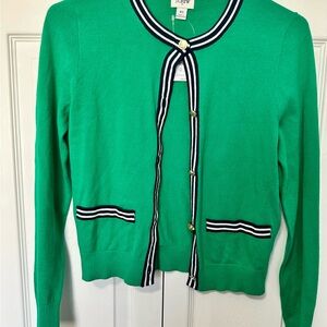 J. Crew Vibrant Green Cardigan with Navy Stripes